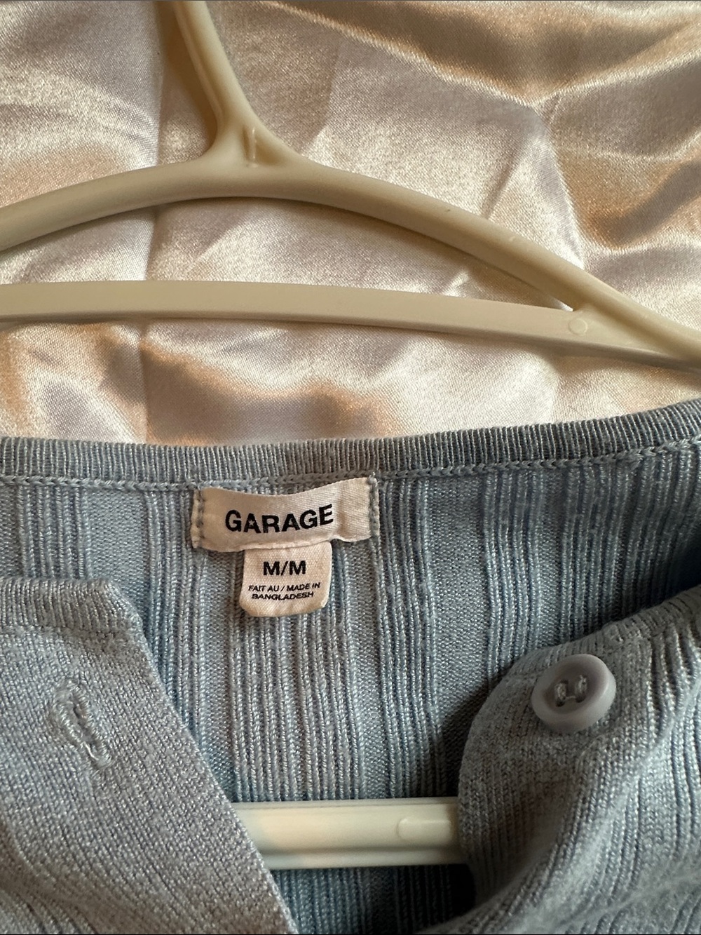Garage Cropped Ribbed Button-Front Cardigan -Light Blue - Picture 2 of 3